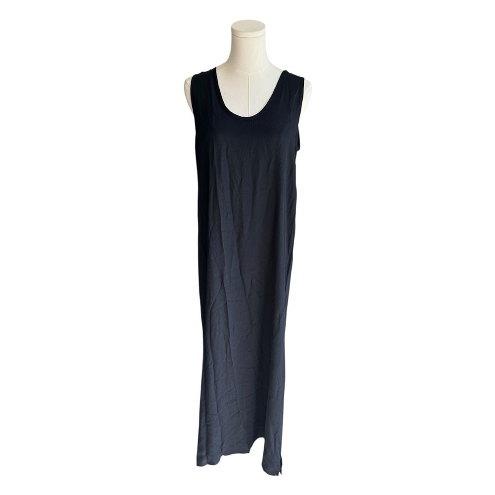 FLAX - Black Sleeveless Midi Dress Small Rayon Minimalist Sz S